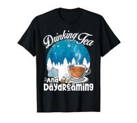 Drinking Tea and Daydreaming Snowfall Winter Holiday Season Value Graphic T-Shirt, Men, Black, L