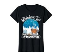Drinking Tea and Daydreaming Snowfall Winter Holiday Season Value Graphic T-Shirt, Women, Black, XL
