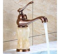 Drinking Water Filter Tap Jade Inlay Antique Hand Brushed Copper Faucet Retro Single-Hole Bathroom Vessel Sink Mixer Tap Kitchen Copper Sink Faucet Single Handle Faucet Easy to Ins