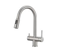 Drinking Water Tap Black 3 Way Kitchen Tap Stainless Steel Curved Pull Out Kitchen Sink Taps with Pull Out Spray(Brushed)