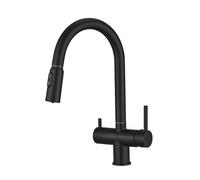 Drinking Water Tap Black 3 Way Kitchen Tap Stainless Steel Curved Pull Out Kitchen Sink Taps with Pull Out Spray(Black)