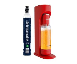 Drinkmate Sparkling Cocktail Mocktail Wine Juices and Water Maker, Carbonates Any Drink with Push-Button Simplicity, with 1L bottle and 60 Litre CO2 cylinder, Royal Red