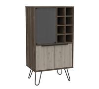 Drinks Cabinet 3 Door Industrial Wine Rack in Smoked Oak with Hairpin Legs