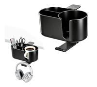 Drinks Holder Desk, 4 in 1 No Drilling Under Table Cup Holder, Cup Holder with Headphone Holder and Shelf, Cup Holder for Office, Home, Gaming Room for Water Drink, Mobile Phone Pen, Black