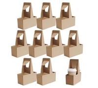 Drinks Holder for Cups with Handle, Drinks Holder for Delivery, 10 x Sturdy Cardboard Carrier, Sturdy Cardboard Box, Drinks Bottle Boxes for Delivery Service, 2-Compartment Portable Coaster 10 Pieces