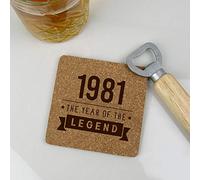 Drinks Mat, Placemat Engraved Square Coaster "1981 Year of The Legend" Design, 40th Birthday, Fortieth Gift for Dad, Uncle, Brother, Cork