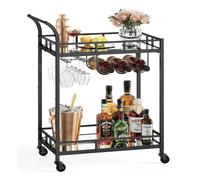 Drinks Trolley, Bar Cart, Serving Trolley with 2 Mirrored Shelves, Black