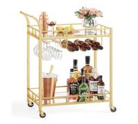 Drinks Trolley, Bar Cart, Serving Trolley with 2 Mirrored Shelves, Gold