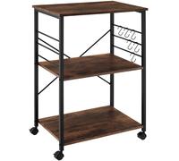 Tectake 3 Shelves And 4 Castors With Parking Brake Drinks Trolley - Industrial Wood Dark Rustic, Brown
