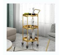 Drinks Trolley Serving Cart - Round Metal Bar Cart with Wheels, Mini Beverage Storage for Hotels and Clubs