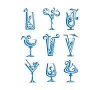 Drinks Vinyl Wall Decal Cocktail Glass Collection Mixed Drink Wall Sticker for Dining Room Cafe Bar Decor Stickers Mural Extra Large - 57x75cm