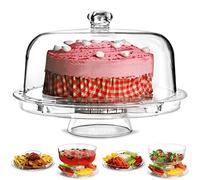 Drinkstuff 6-in-1 Cake Stand with Dome - Plastic Cake Dome, Serving Tray, Punch Bowl & Snack Server - Multi-Purpose Display for Cakes, Snacks, Salads & Parties