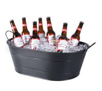 Drinkstuff Black Galvanised Steel Oval Ice Bucket - Large 25-Bottle Drinks Cooler Tub with Handles for Parties, BBQs & Outdoor Bars - Beer, Wine & Champagne Cooler for Home Entertaining