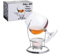 Drinkstuff Brandy & Cognac Warmer Gift Set with Glass - Silver-Plated Stand, Included Tealight, Gift Boxed for Brandy, Cognac, Rum & Whisky