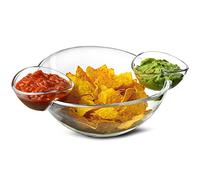 Drinkstuff Chip & Dip Snack Bowl with 2 Clip-On Dip Pots - Holds 500g, Large Clear Serving Bowl for Crisps, Nibbles & Sharing - Plastic Snack Tray for Parties, Tapas
