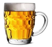Drinkstuff Great British Half Pint Dimple Mug 10oz / 285ml - Set of 4 Dimpled Glass Mugs with Handle - Traditional Beer Tankards for Craft & Classic Beers, Dishwasher Safe, Gift Boxed
