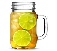 Drinkstuff Mason Drinking Jar Glasses 16.5oz / 490ml - Set of 4 Vintage Mason Jar Tumblers with Handle - Iced Coffee, Smoothie, Milkshake, Lemonade and Cocktails - Dishwasher Safe, Gift Boxed