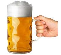 Drinkstuff Plastic Beer Stein - German-Style 2-Pint (1L) Dimpled Beer Glass, Reusable Polystyrene Tankard with Handle for Festivals, Outdoor Events & Bars