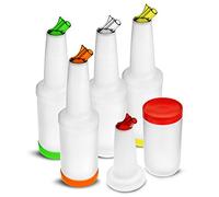 Drinkstuff Save & Pour Bottle Set - 5 x 1 Litre Colour-Coded Flair Bottles with Spouts & Lids - Juice, Smoothie, Syrup & Mixer Storage Solution for Bars, Pubs & Home Use (5L Total)