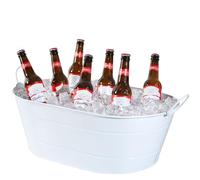 Drinkstuff White Galvanised Steel Oval Ice Bucket - Large 25-Bottle Drinks Cooler Tub with Handles for Parties, BBQs & Outdoor Bars - Beer, Wine & Champagne Cooler for Home Entertaining