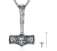 DRINSPER Compass/Wolf/Thor's Hammer/Rune/Tree of Life/Goat/Raven Thor Hammer Necklace for Men, Viking Necklace 925 Sterling Silver, Nordic Jewellery, Gifts for Men and Women, necklace urn, Sterling