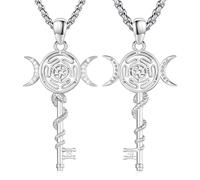 DRINSPER Hecate Key Necklace Hecate Triple Moon Goddess Pentagram Wheel Key Pendant 925 Sterling Silver Hecate Wiccan Pagan Magic Wiccan Tetra Gramaton Amulet Jewelry Gift for Women Men, hecate