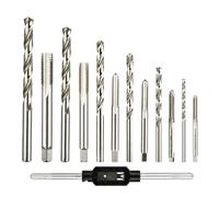 DRINYOUNG Metric Tap and Drill Bit Set, 12-Piece HSS Threading Set Featuring 6 Taps, 6 Matching Silver-Toned Drill Bits, and Adjustable Tap Handle (M3-M12), for Metal Wood Plastic (13pcs)