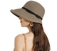 DRIONO Straw Hat - Women Style Fashion Summer Cloche Beach Fedora Trilby Hat Panama Sun Hat, Brown, Medium