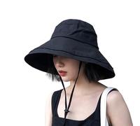 DRIONO Wide Brim Bucket Hat - UPF50+ Protection Travel Beach Sun Hat with Semi-Rigid Adjustable Foldable Brim, Black, M/L