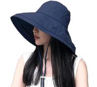 DRIONO Wide Brim Bucket Hat - UPF50+ Protection Travel Beach Sun Hat with Semi-Rigid Adjustable Foldable Brim, Navy, M/L