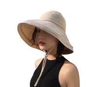 DRIONO Wide Brim Bucket Hat - UPF50+ Protection Travel Beach Sun Hat with Semi-Rigid Adjustable Foldable Brim, Wheat, M/L