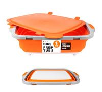 Drip EZ Collapsible BBQ Prep Tub - For Meal Prep Marinating Food Storage - Includes Cutting Board & Locking Lid - (1) XL - Orange