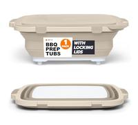Drip EZ Collapsible BBQ Prep Tub - For Meal Prep, Marinating, Food Storage - Includes Cutting Board & Locking Lid - (1) OG - Sandstone
