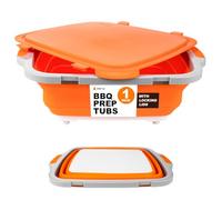 Drip EZ Collapsible BBQ Prep Tub- for Meal Prep Marinating Food Storage - Includes Cutting Board & Locking Lid - (1) OG - Orange