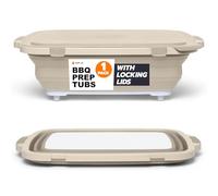 Drip EZ Collapsible BBQ Prep Tub - For Meal Prep, Marinating, Food Storage - Includes Cutting Board & Locking Lid - (1) XL - Sandstone