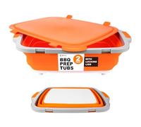 Drip EZ Collapsible BBQ Prep Tubs 2-Piece Set - For Meal Prep Marinating Food Storage - Includes Cutting Board & Lid - (1) OG + (1) XL - Orange