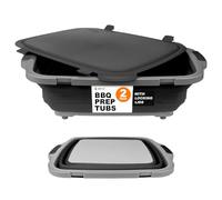 Drip EZ Collapsible BBQ Prep Tubs 2-Piece Set- For Meal Prep Marinating Food Storage - Includes Cutting Board & Lid - (1) OG + (1) XL - Black