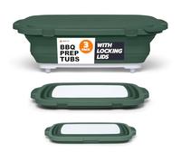 Drip EZ Collapsible BBQ Prep Tubs 3-Piece Set - For Meal Prep Marinating Food Storage - Includes Cutting Board & Lid - (1) JR + (1) OG + (1) XL - Green