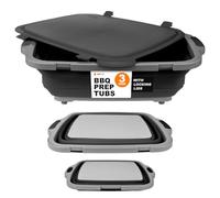 Drip EZ Collapsible BBQ Prep Tubs 3-Piece Set (V2) - For Meal Prep Marinating Food Storage - Includes Cutting Board & Lid - (1) JR + (1) OG + (1) XL - Black