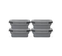 Drip EZ Secondz Collapsible Food Storage Containers - Set of 4, Space-Saving Airtight Meal Prep & Leftover Containers - Microwave, Freezer & Dishwasher Safe, BPA-Free, Locking Lids - Charcoal