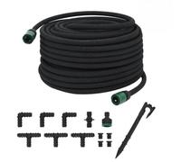 Drip Hose Black 0.6 Inch 50 m Rubber Garden Hose Flexible Kink Resistant for Garden Patio Balcony Irrigation with Connection Coupling Adapter and Accessories for Lawn Bed Greenhouse