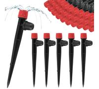 Drip Irrigation Emitters, Drip Irrigation Sprayer Parts Tubing, Garden Irrigations Drippers, Adjustable Degree Vortex Water Flow Sprayer Micro Spray Drips System Parts for Lawn Yard Pot, 60PCS (Red)