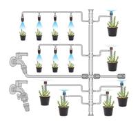 Drip Irrigation Kit with Adjustable 360° Sprayers & 3 Nozzle Types, 1/4 Inch DIY Automatic Watering System for Garden, Lawn, Potted Plant (8m Main Pipe + 60m Branch Pipe),A