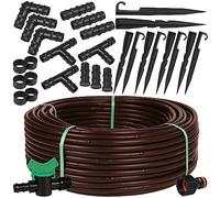 Drip Irrigation Kits Drip Pipe Drip Line Irrigation Pipe MADE IN EU (16mm/2.0 LPH, 50m+accessories, Brown)