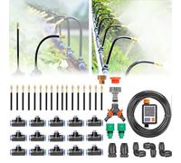 Drip Irrigation Kits, Plant Watering System with Misting Line & Brass Nozzles, Water Hose Mister Kit Sprinkler System for Lawn and Outdoor Plants