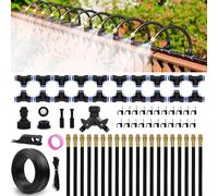 Drip Irrigation System 100 FT with 32 Nozzles, 360° Adjustable Bendable Garden Watering Misting System for Greenhouse, Yard, Lawn, Plant, Garden, 1/4 inch Hose