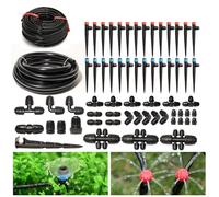 Drip Irrigation System Kit with 33Ft 1/2 Inch Tubing, 200Ft 1/4 Inch Tubing Automatic Irrigation Equipment Locked Fittings Micro Drip 360 Degree Fan Sprayer Watering Kit for Greenhouse, Small Farm