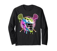Drip Lacrosse Helmet with Crossed Sticks Cool Lax Player Long Sleeve T-Shirt