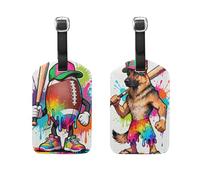 Drip-Style Cartoon Rugby Ball Drip Style GSD Baseball Player 2 Pcs Luggage tag Cruise Essentials Suitcase ID Tag Set for Cruise Ship