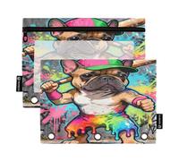 Drip-Style French Baseball Player Binder Pencil pouching with Clear Window Zipper Pencil case Large and Sturdy 3 Ringing Binder Pocket for Office School Supplies Cosmetics Multicolored 2 PCS